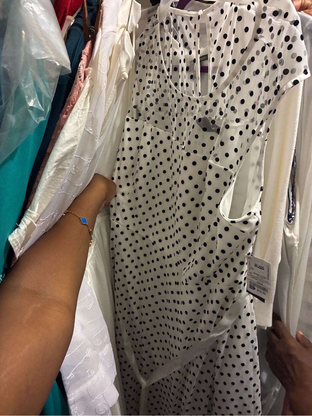 Polka Dot Sleeveless Midi Dress - White with Black Dots